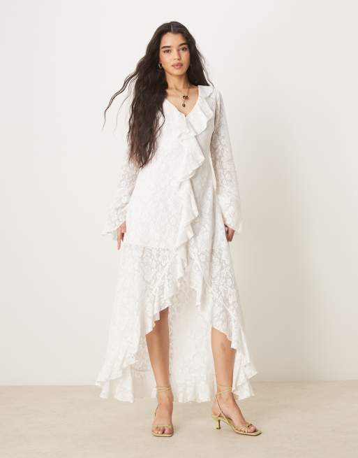 ASOS DESIGN crochet lace long sleeve frill maxi
