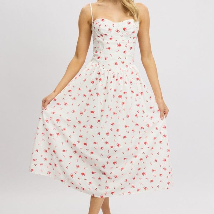 New Look corset detail tea dress in white floral print