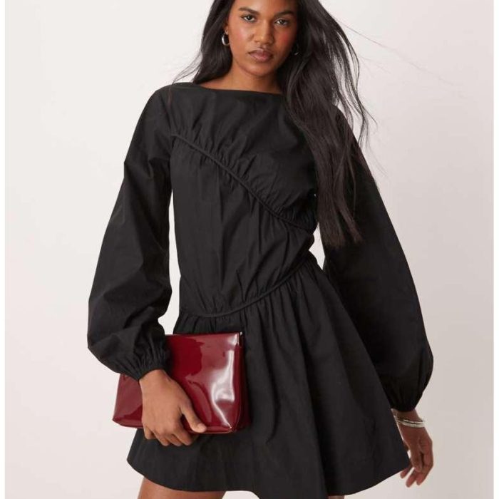 ASOS DESIGN asymmetric seamed ruched mini dress