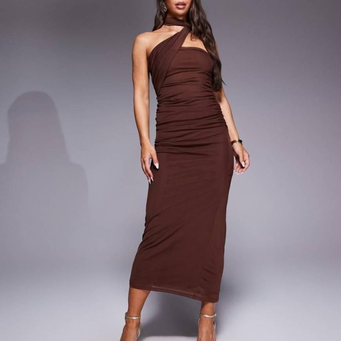 ASOS DESIGN bandeau mesh scarf detail maxi