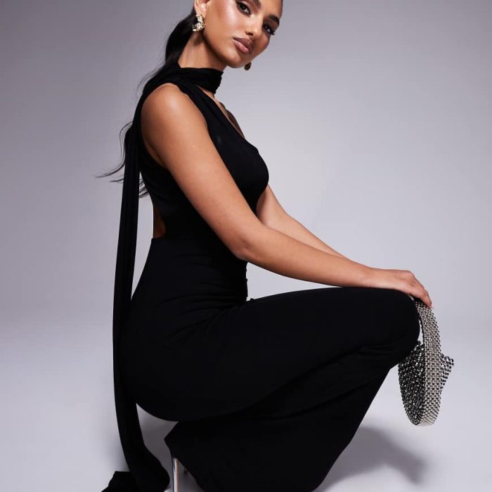ASOS DESIGN asymmetric scoop neck maxi dress with