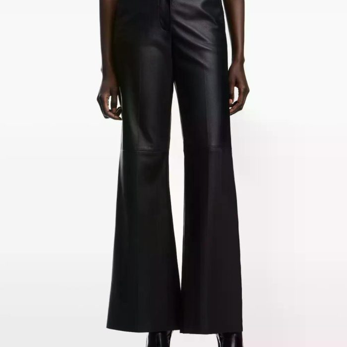 Bershka Petite faux leather tie waist wide leg