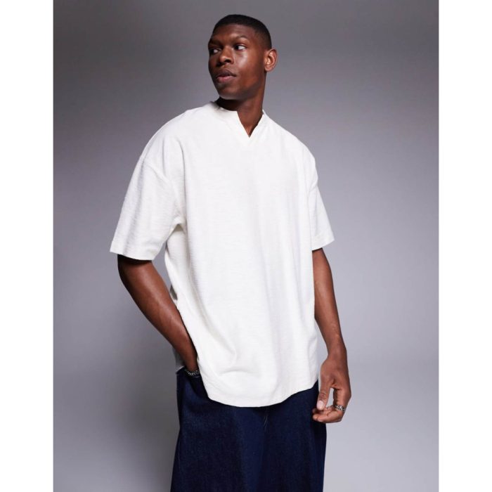 ASOS DESIGN oversized fit notch neck polo in cream