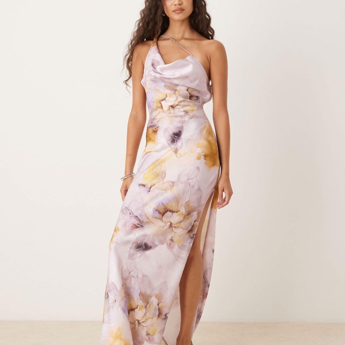 ASOS DESIGN satin asymmetric strap midi dress