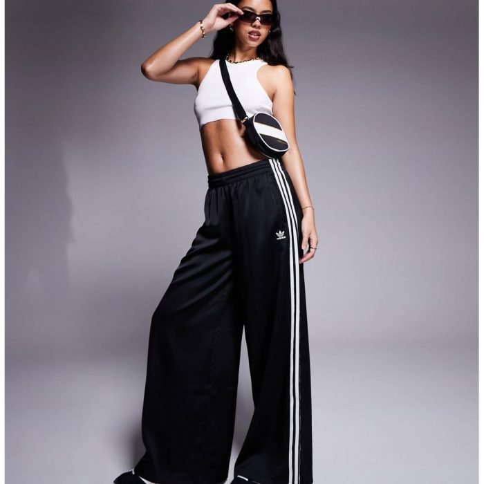 adidas Originals wide leg satin joggers