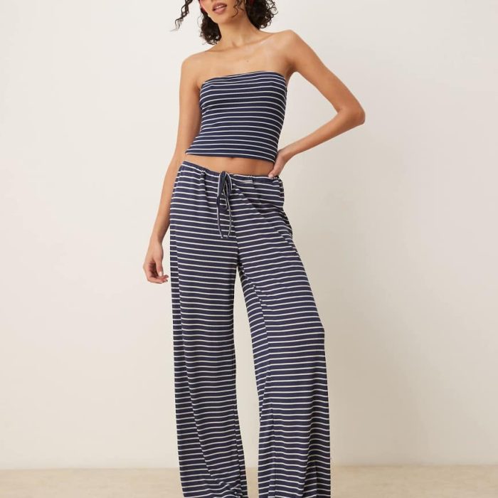ASOS DESIGN wide leg trouser co-ord in navy and