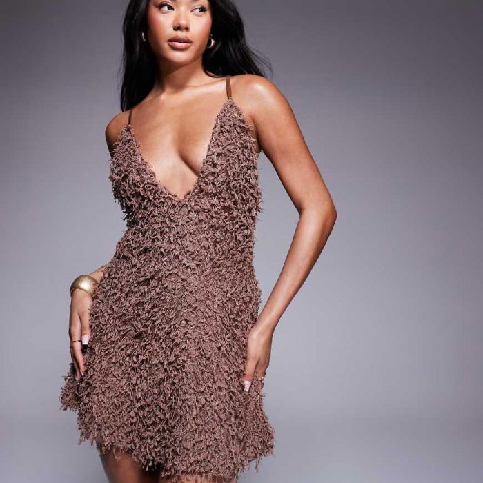 ASOS DESIGN textured fluffy halter neck mini dress