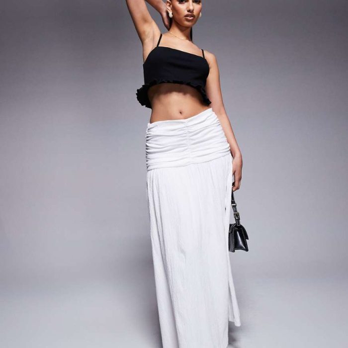 ASOS DESIGN drop waist maxi skirt in white