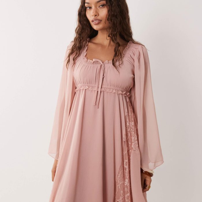Miss Selfridge lace trim midi slip dress in oversized