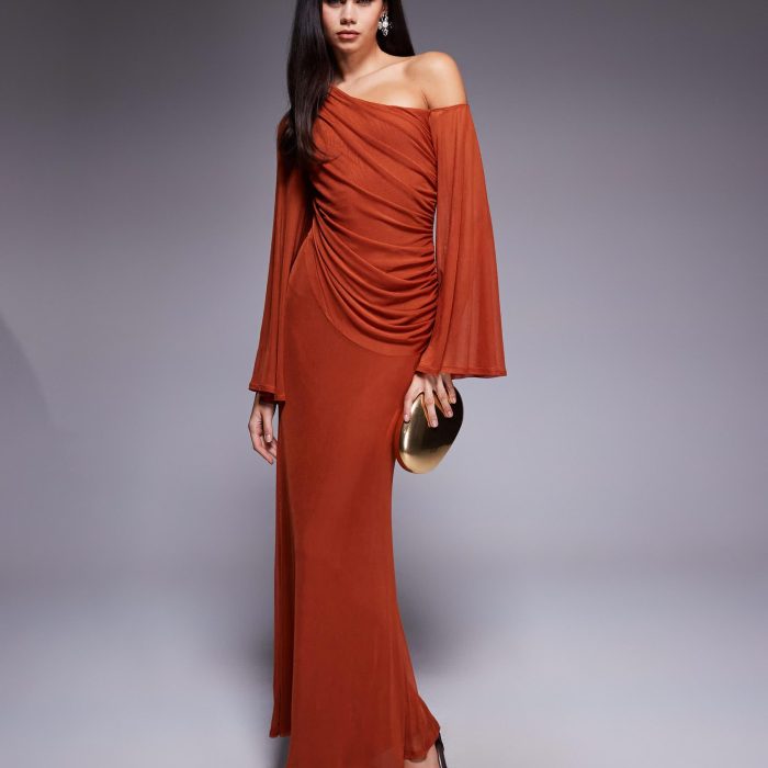 ASOS DESIGN off shoulder wide sleeve draped maxi