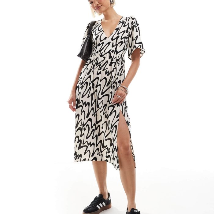Monki short sleeve midi dress with side split