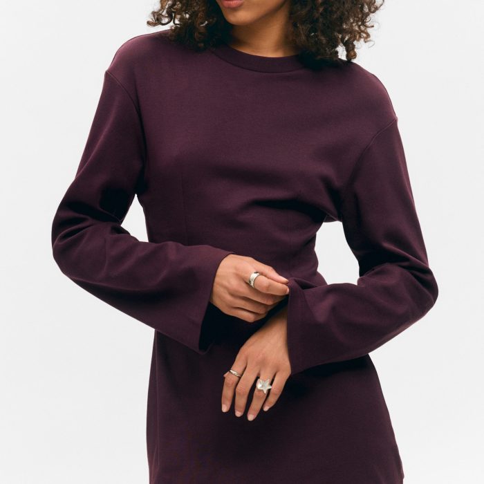 Monki long sleeve mini dress in burgundy