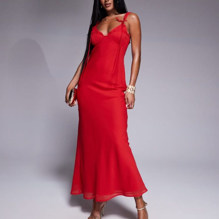 ASOS DESIGN tie detail corset bias maxi dress with