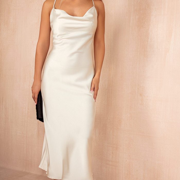 Villa satin cowl neck cami maxi dress in cream