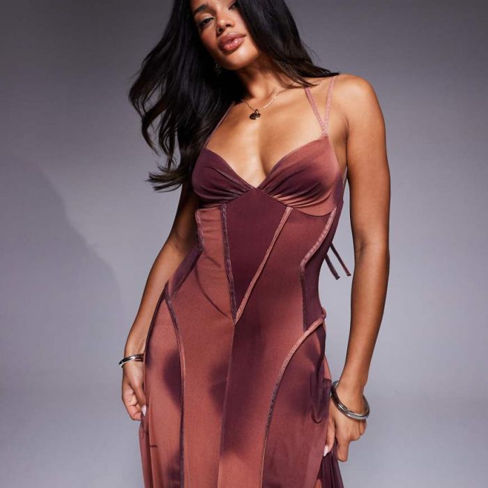 ASOS DESIGN printed mesh maxi dress with seam