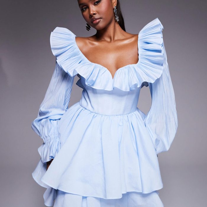 ASOS LUXE tiered long sleeve mini dress