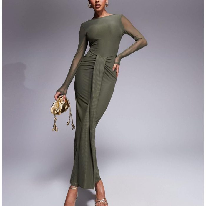 ASOS DESIGN mesh long sleeve slash neck open