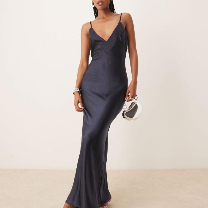 SNDYS exclusive v-neck satin tie back detail maxi