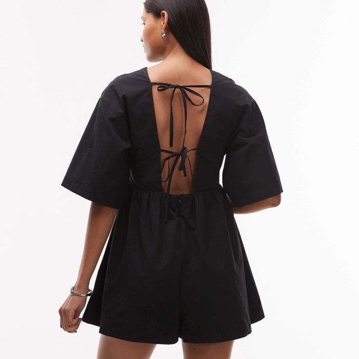 Topshop deep v playsuit in black