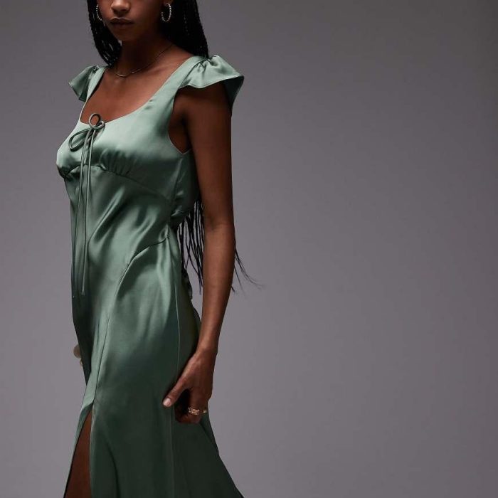 ASOS DESIGN satin scoop neck flutter sleeve maxi