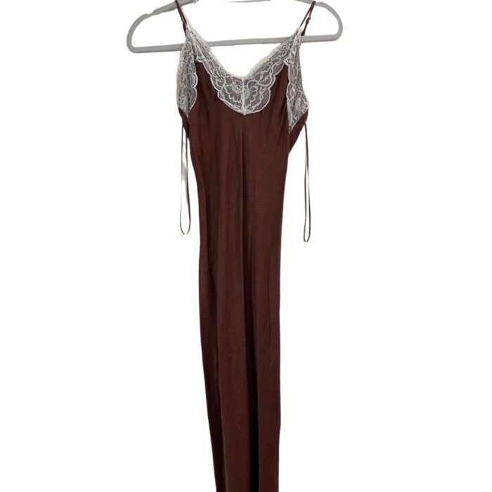 Bershka tie front satin maxi dress in brown