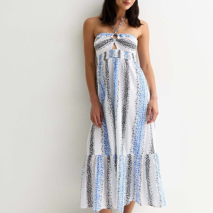 New Look shirred tie front midi dress