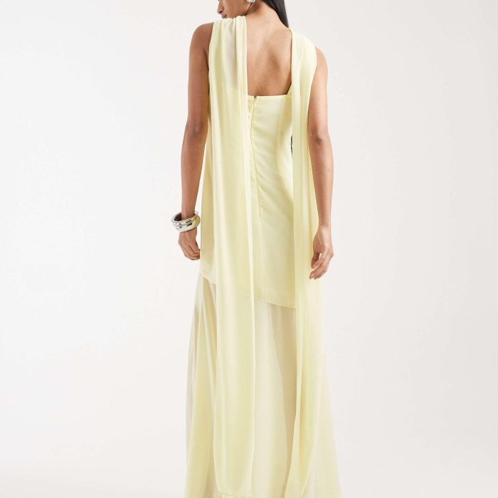 TFNC chiffon maxi dress with frill detail in pale yellow