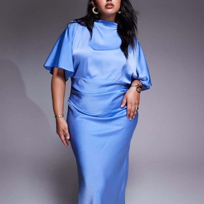 ASOS DESIGN satin scoop neck flutter sleeve maxi