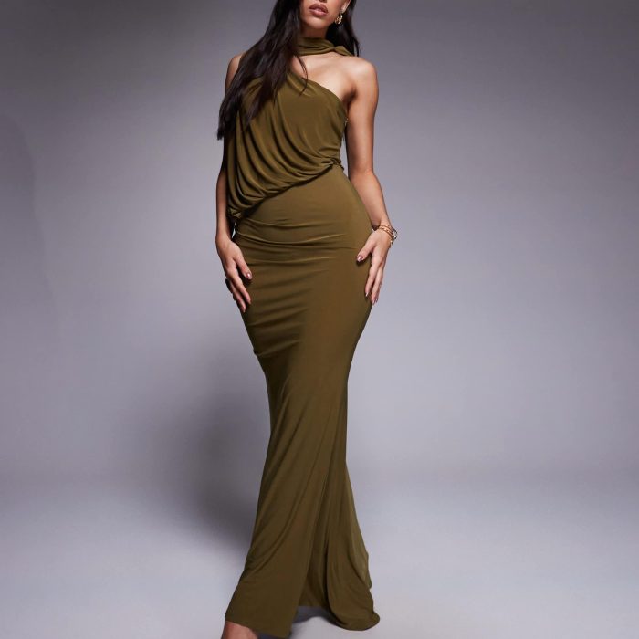 ASOS DESIGN slinky one shoulder drape maxi dress