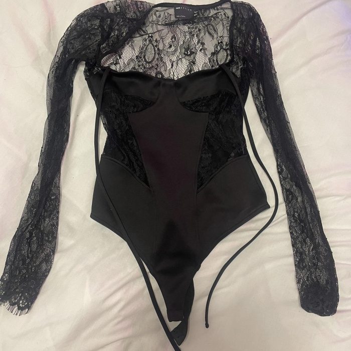 ASOS DESIGN lace insert corset bodysuit with shrug