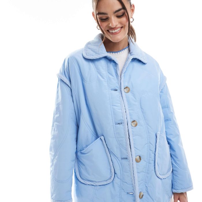 Threadbare quilted jacket with cord detail in cream