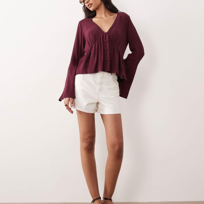 Miss Selfridge flare sleeve button up peplum blouse
