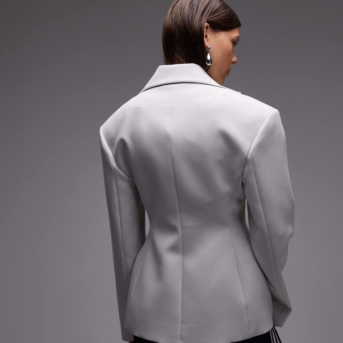 ASOS DESIGN cinch waist blazer in ivory