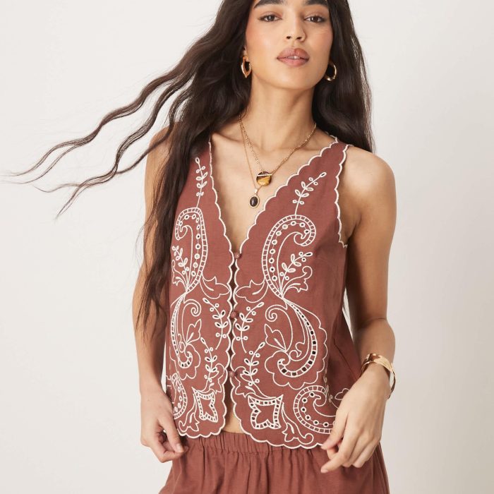ASOS DESIGN tie front waistcoat with linen co-ord