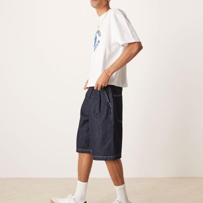 ASOS DESIGN denim pleated short in pistachio