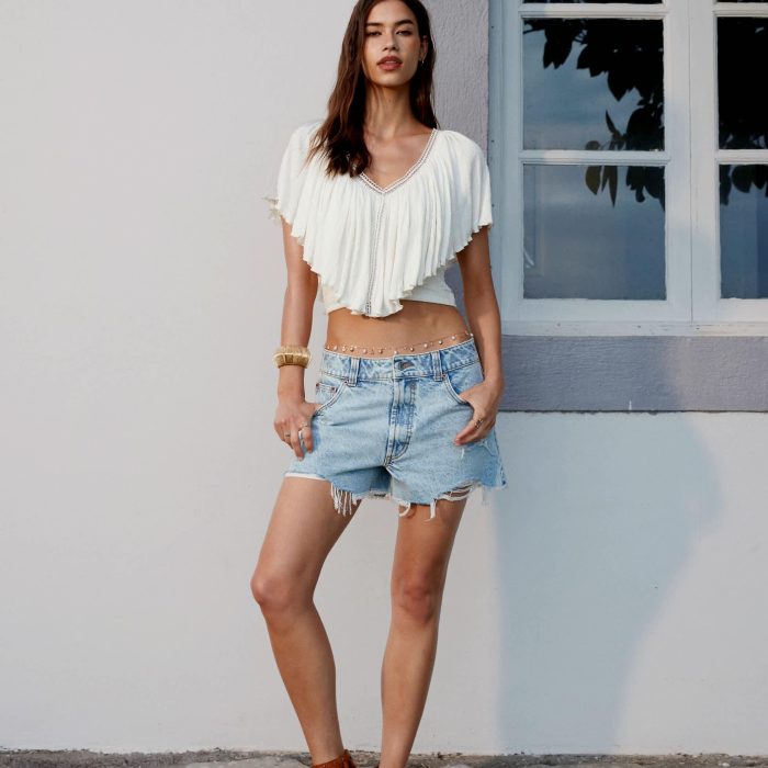 ASOS DESIGN crinkle back calico sleeve top