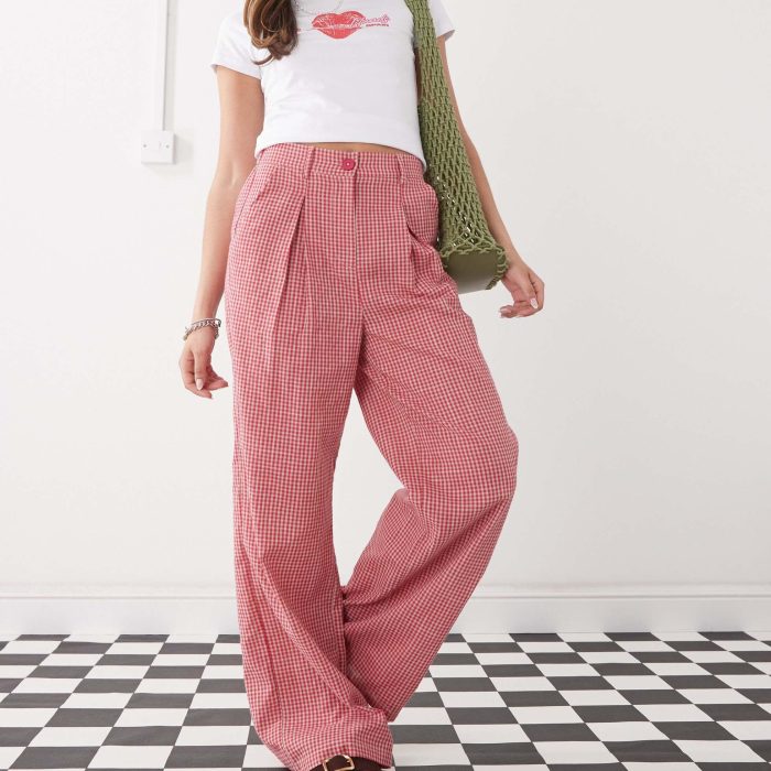 Reclaimed vintage baggy tailored trouser in linen stripe