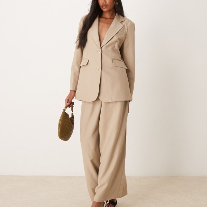 Vila wide leg plisse trouser co-ord in brown